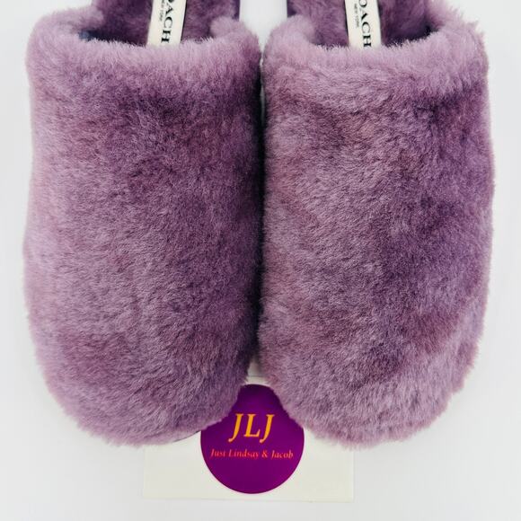 Coach Women's Zennie Signature Shearling Sheep Fur Slippers CM676 Purple Size 6 - Picture 4 of 12